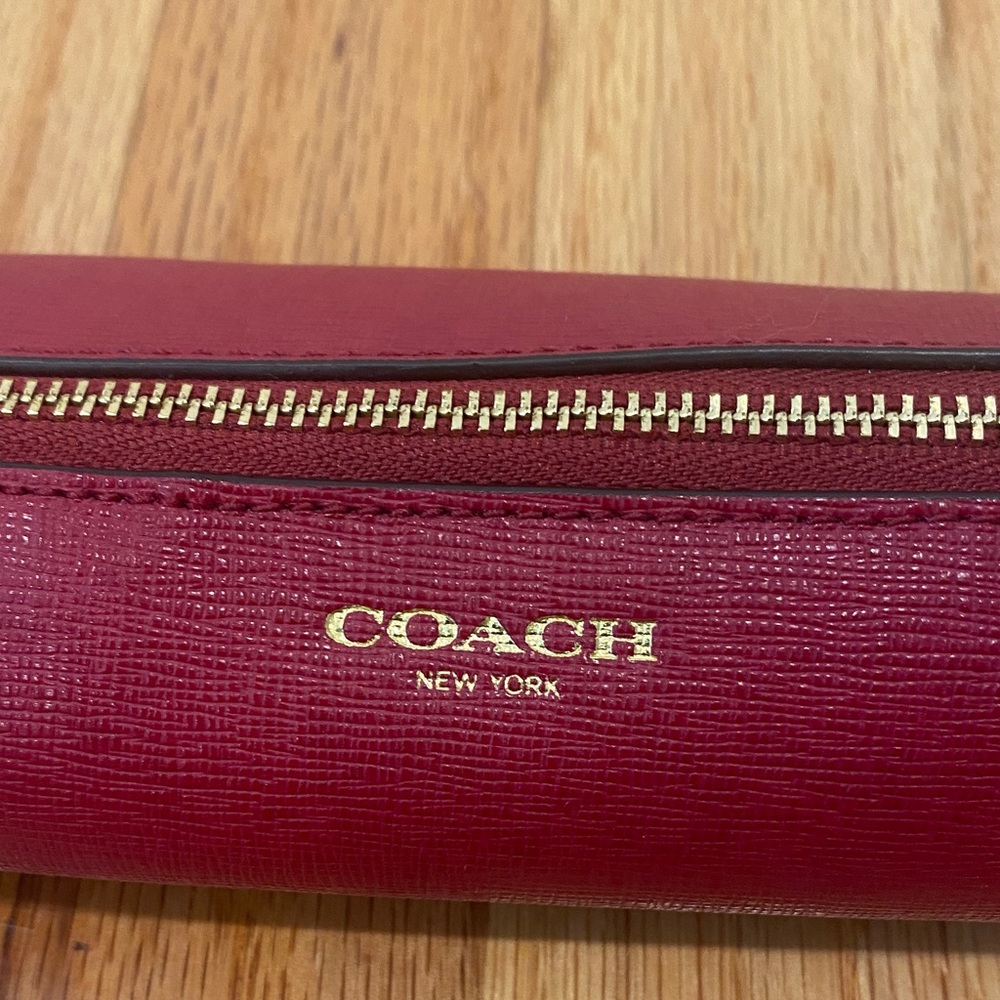 Coach Red Leather Pencil Case Bag with Gold Accents - Picture 2 of 4